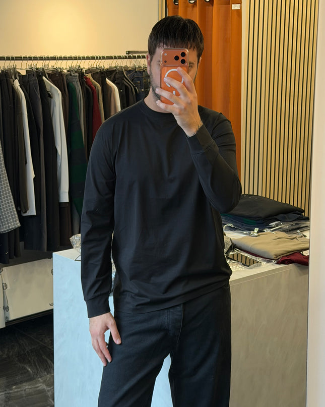 T-Shirt a maniche lunghe in filo di Scozia -Nera