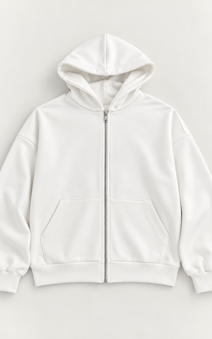 Felpa in cotone con zip e cappuccio -Panna