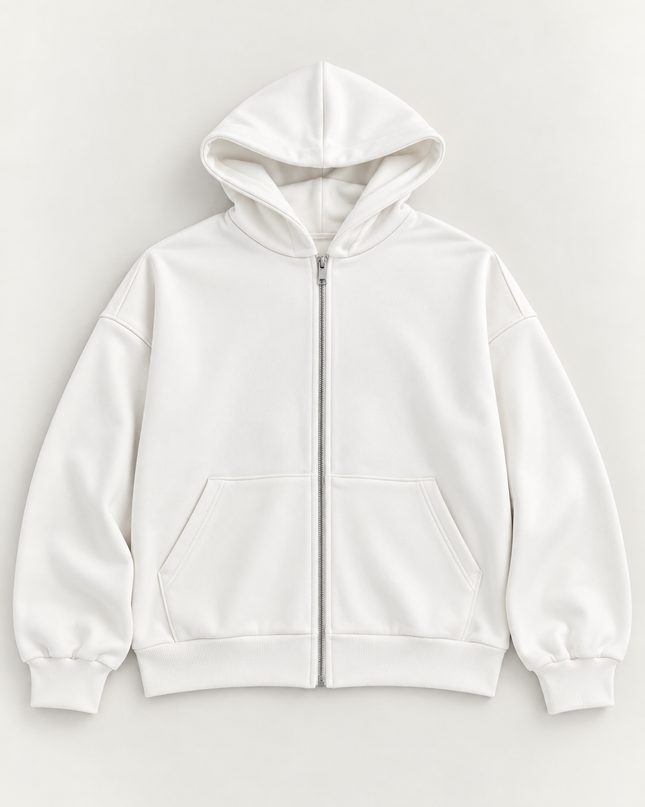 Felpa in cotone con zip e cappuccio -Panna