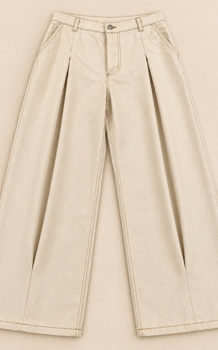Jeans in bull di cotone con pinces effetto piega - da completo