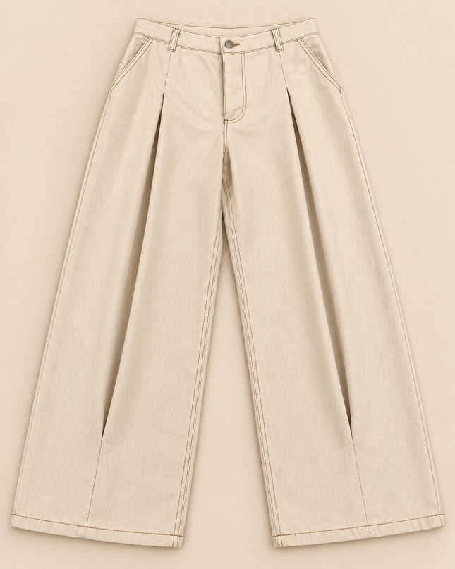 Jeans in bull di cotone con pinces effetto piega - da completo