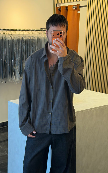 Camicia a quadri con manica ampia -Fango