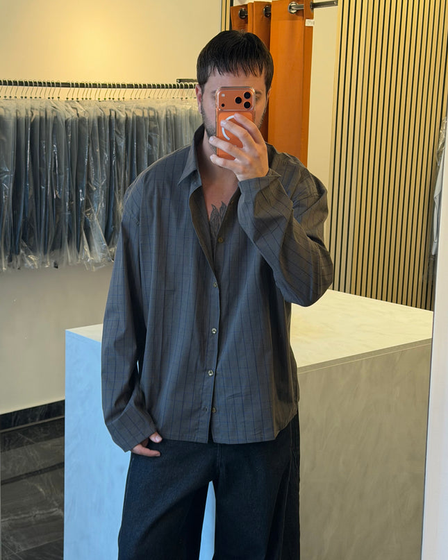 Camicia a quadri con manica ampia -Fango