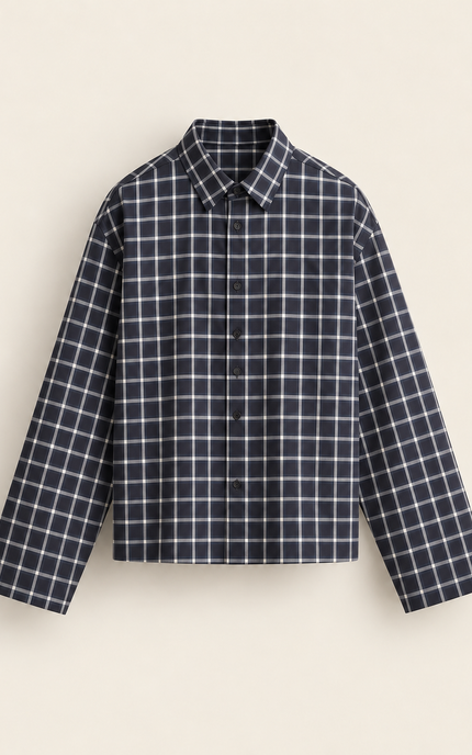 Camicia a quadri con manica ampia -Nera
