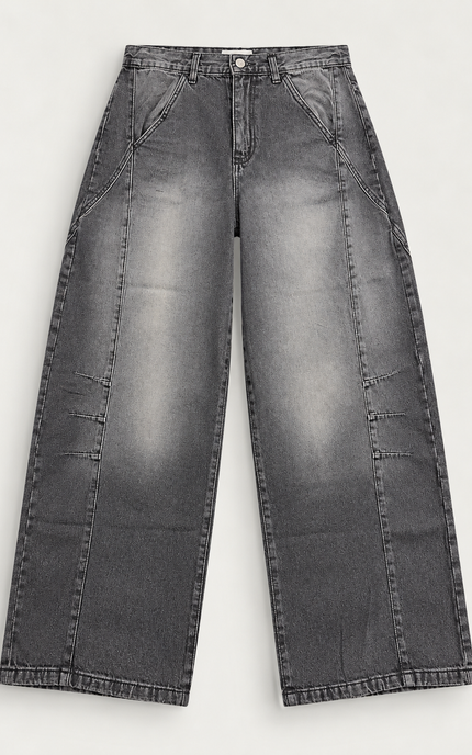 Jeans balloon fit lavaggio grigio scuro sabbiato