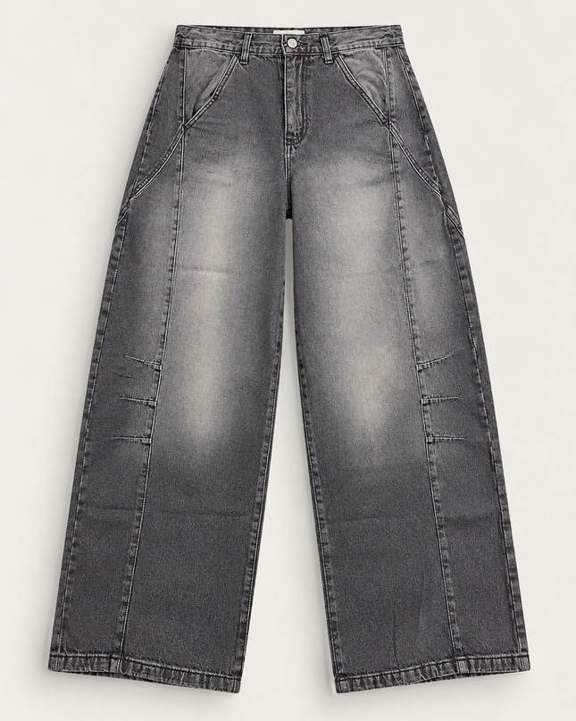 Jeans balloon fit lavaggio grigio scuro sabbiato