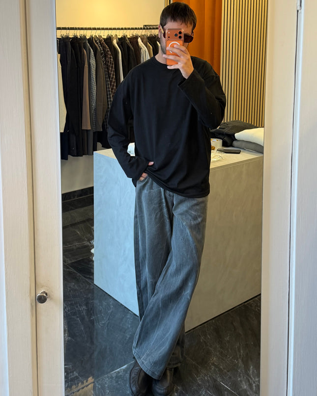 Longsleeve oversize in jersey di cotone -nera