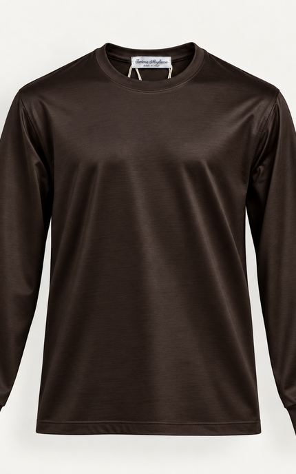 T-Shirt a maniche lunghe in filo di Scozia -Moro