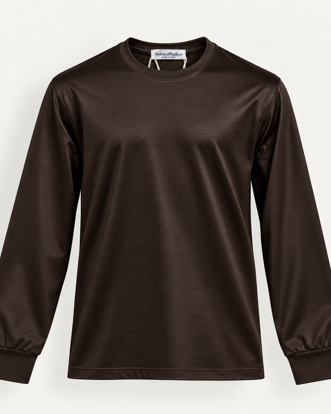 T-Shirt a maniche lunghe in filo di Scozia -Moro
