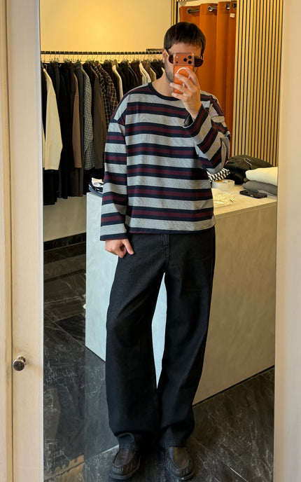 T-shirt a righe maniche lunghe crop fit