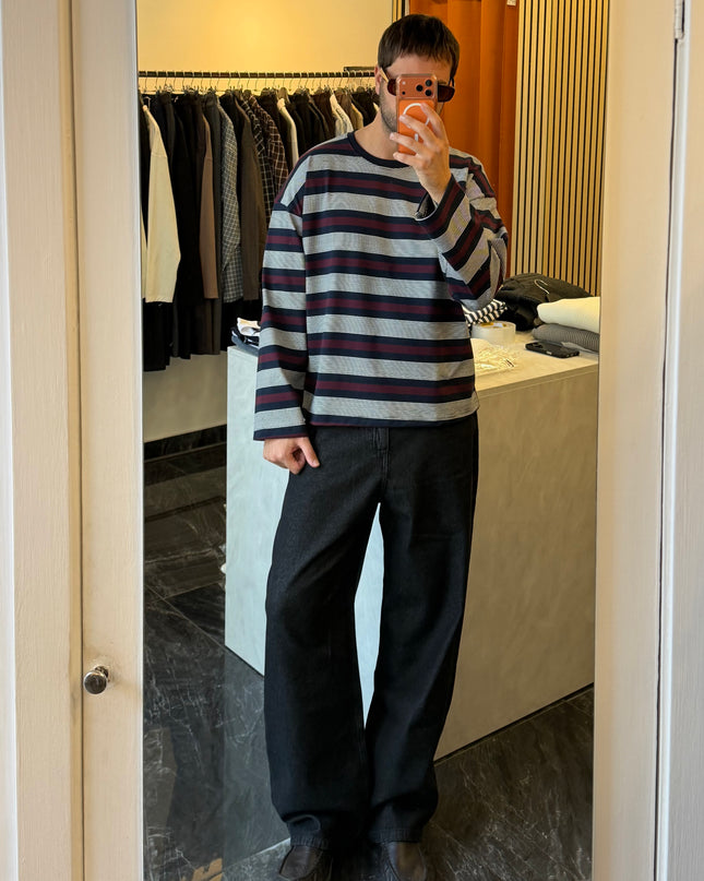 T-shirt a righe maniche lunghe crop fit