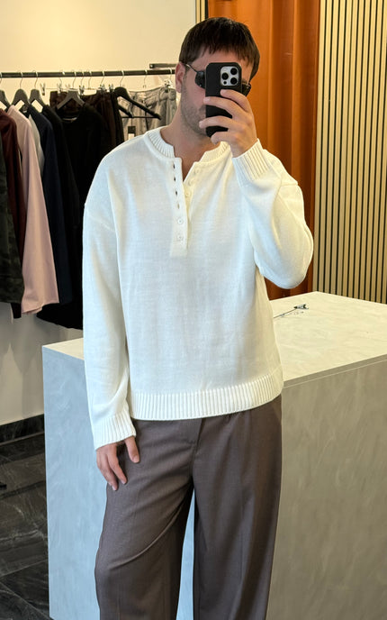 Maglia serafino in misto lana -Panna