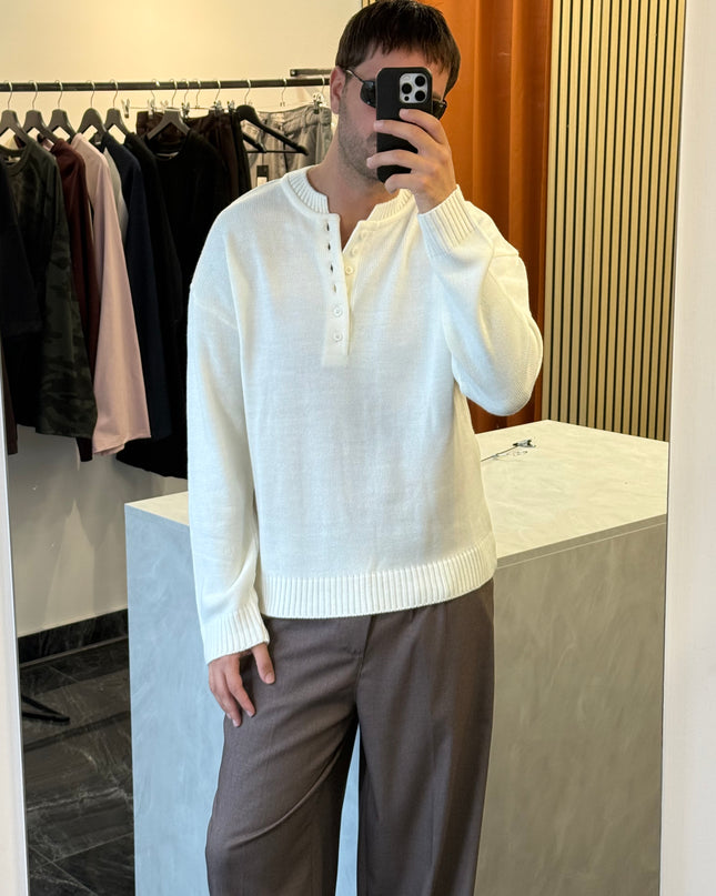 Maglia serafino in misto lana -Panna
