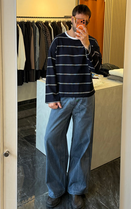 T-shirt a righe maniche lunghe crop fit