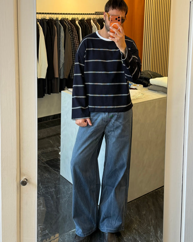 T-shirt a righe maniche lunghe crop fit