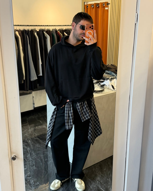 Felpa in cotone con cappuccio - Nera