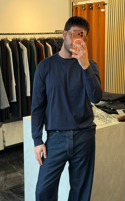 T-shirt a maniche lunghe in filo di Scozia -Blu