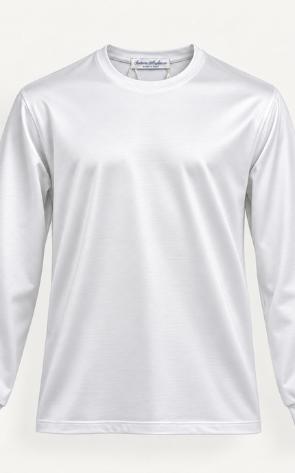 T-shirt a maniche lunghe in filo di Scozia -Bianca
