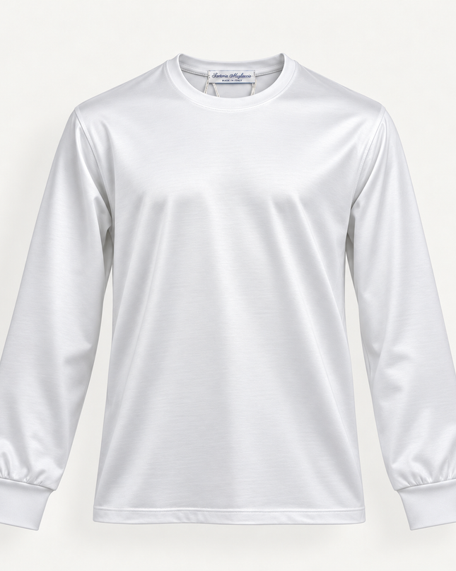 T-shirt a maniche lunghe in filo di Scozia -Bianca