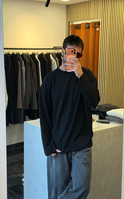 Longsleeve oversize in jersey di cotone -nera