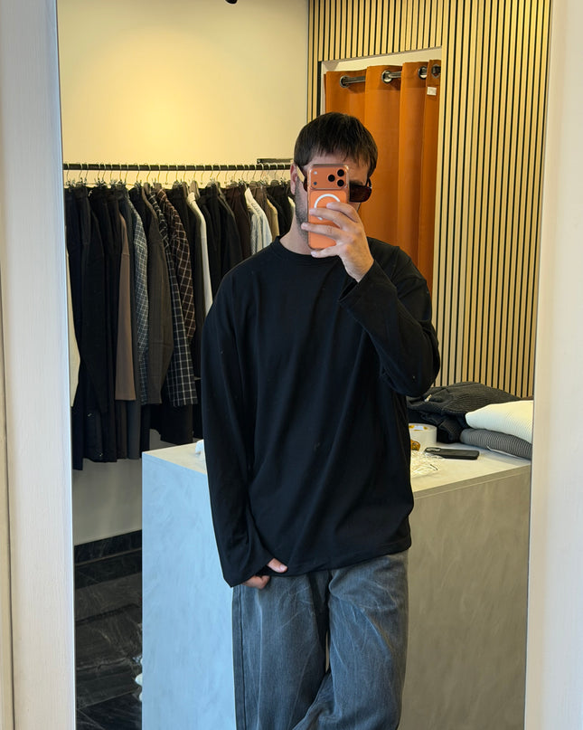 Longsleeve oversize in jersey di cotone -nera
