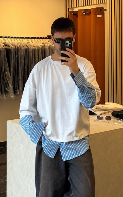 Longsleeve doppiata con camicia -bianca