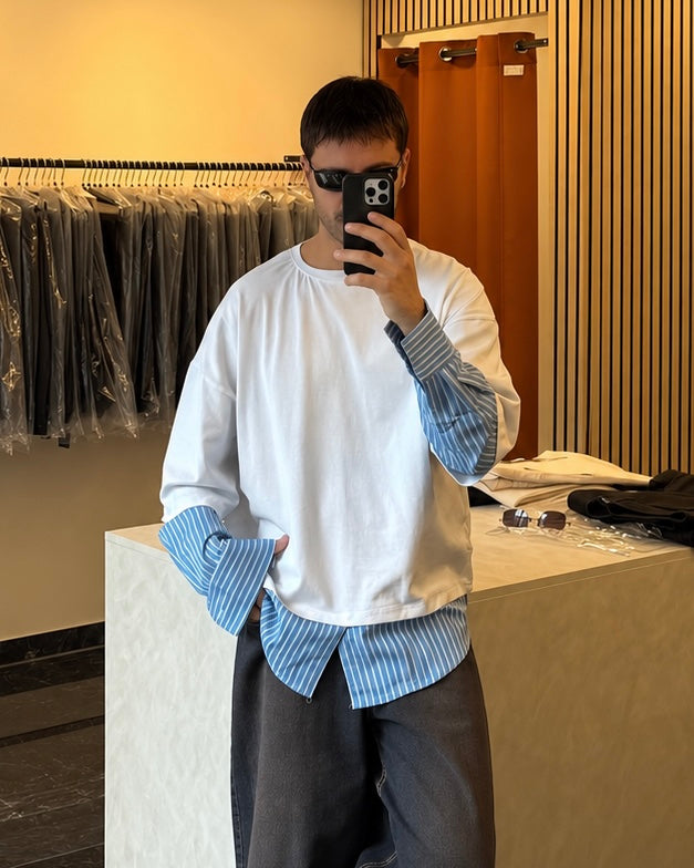Longsleeve doppiata con camicia -bianca