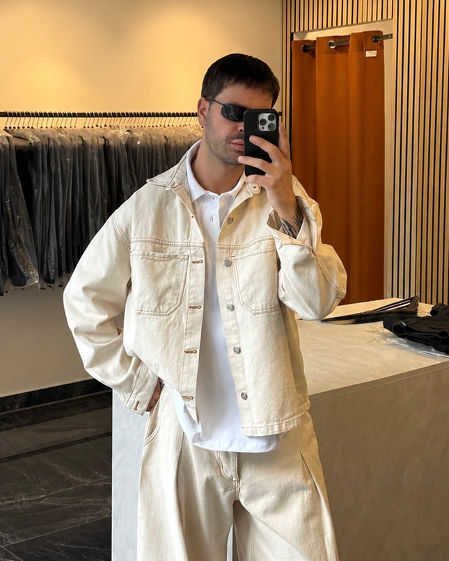 Giacca camicia crop in bull di cotone - da completo