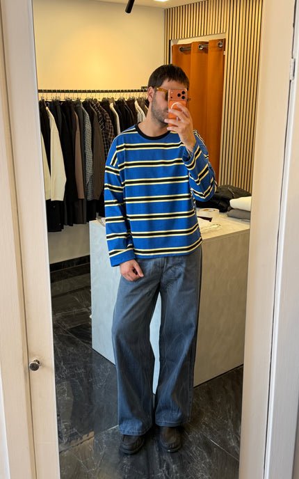 T-shirt a righe maniche lunghe crop fit