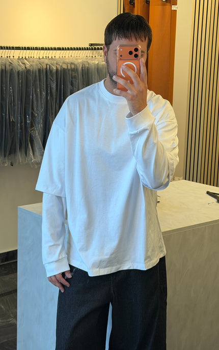 Longsleeve oversize con manica doppiata -Bianca
