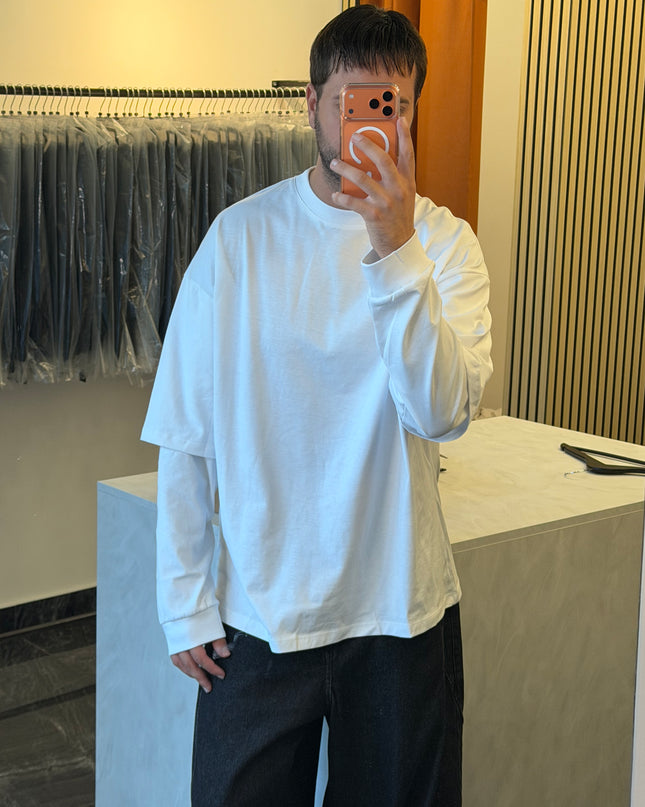 Longsleeve oversize con manica doppiata -Bianca