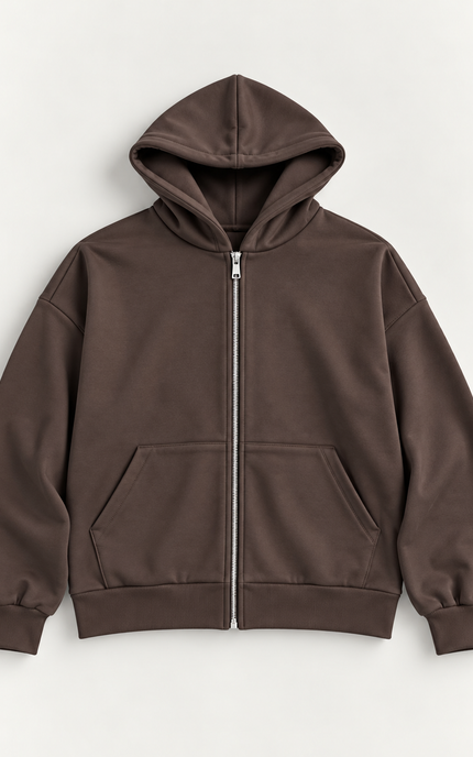 Felpa in cotone con zip e cappuccio -Moro