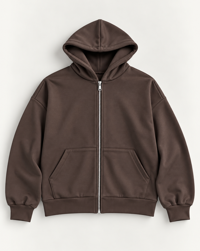 Felpa in cotone con zip e cappuccio -Moro