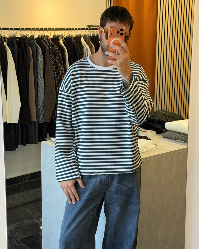 T-Shirt a righe maniche lunghe crop fit