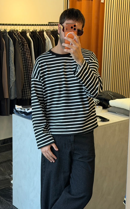 T-shirt a righe maniche lunghe crop fit