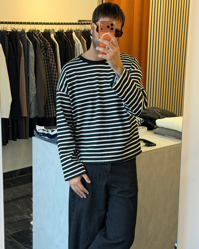 T-shirt a righe maniche lunghe crop fit