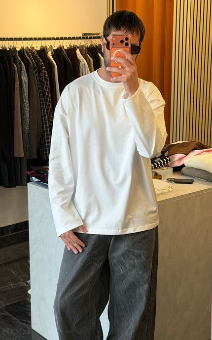 Longsleeve oversize in jersey di cotone -bianca
