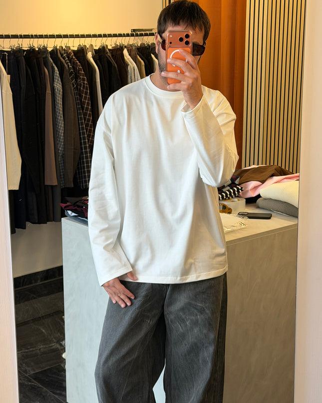 Longsleeve oversize in jersey di cotone -bianca