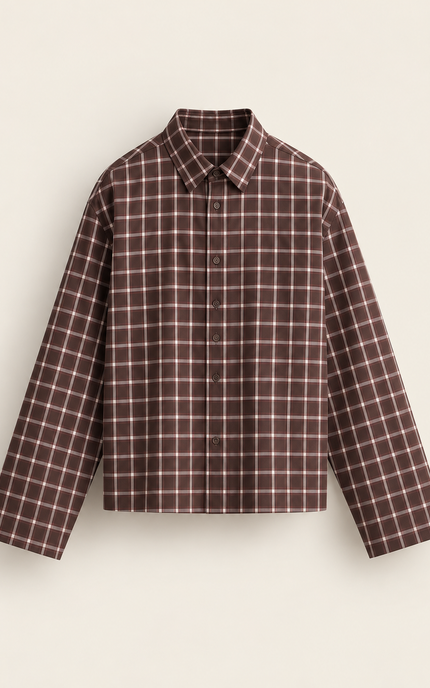 Camicia a quadri con manica ampia -Moro