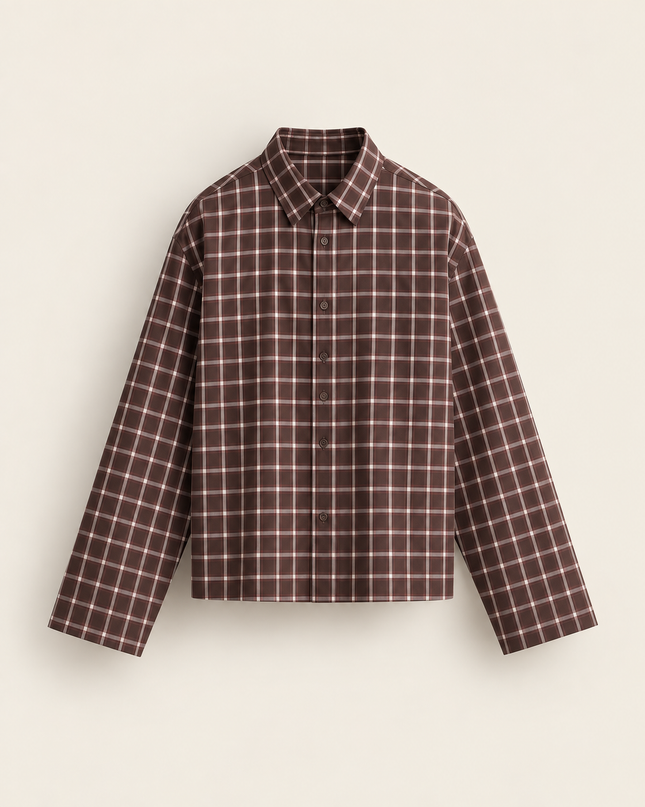 Camicia a quadri con manica ampia -Moro