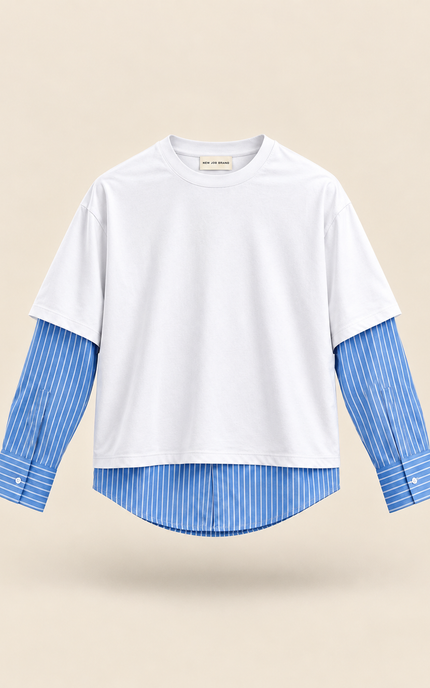 Longsleeve doppiata con camicia -bianca