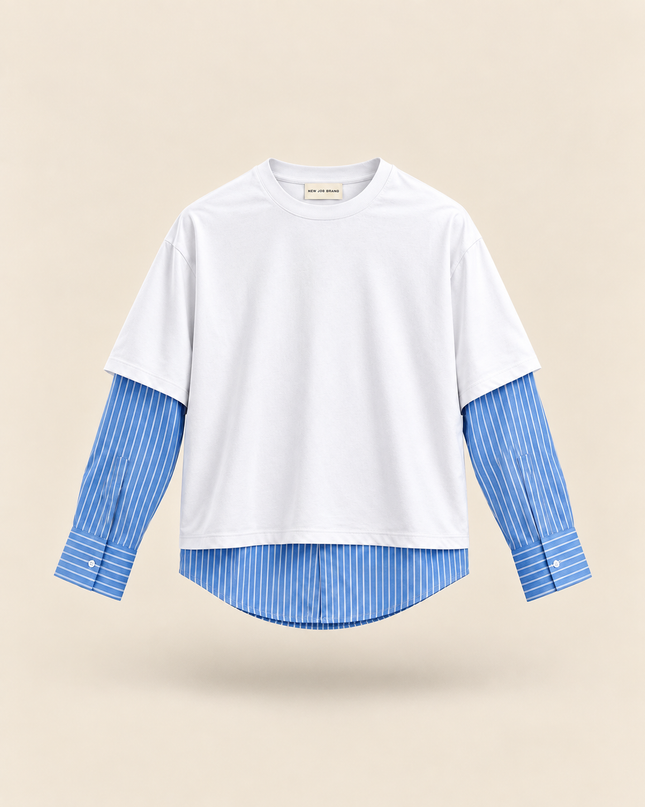 Longsleeve doppiata con camicia -bianca
