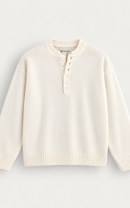 Maglia serafino in misto lana -Panna