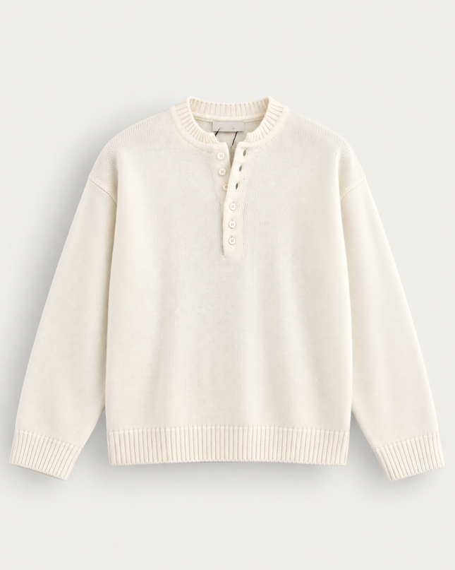 Maglia serafino in misto lana -Panna