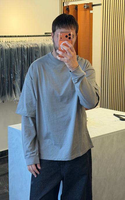 Longsleeve oversize con manica doppiata -Grigia