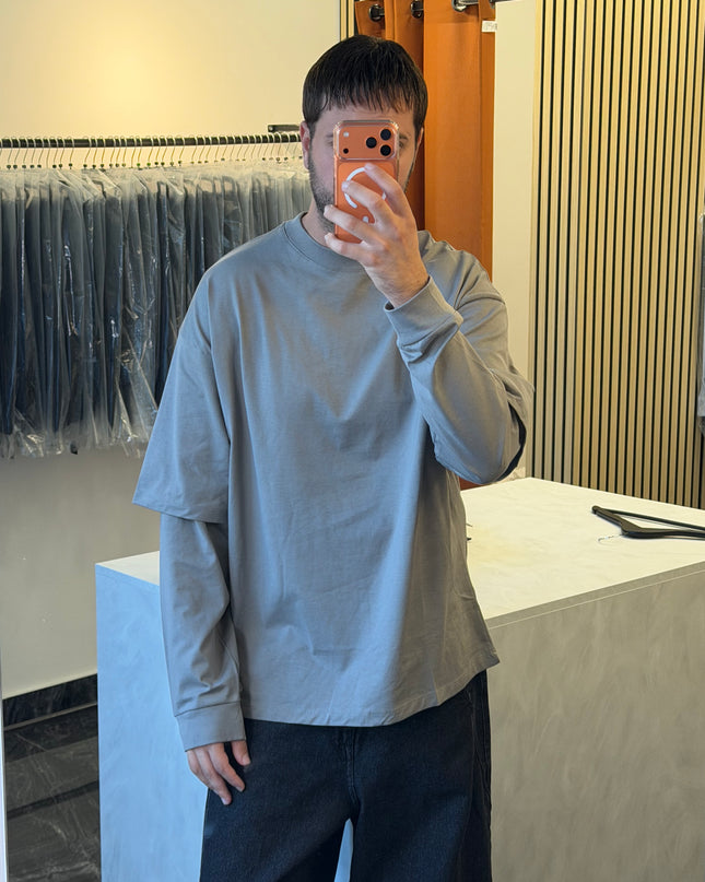 Longsleeve oversize con manica doppiata -Grigia
