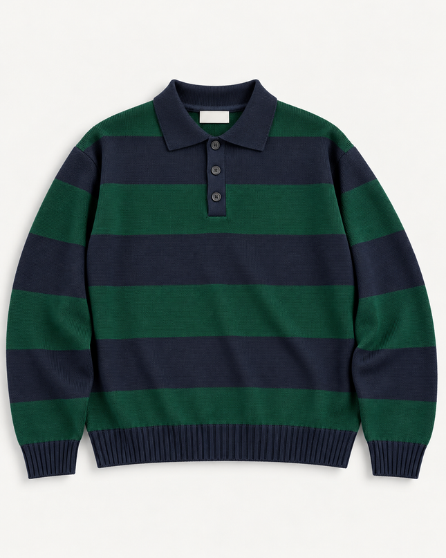 Polo oversize in misto lana a fasce bicolore