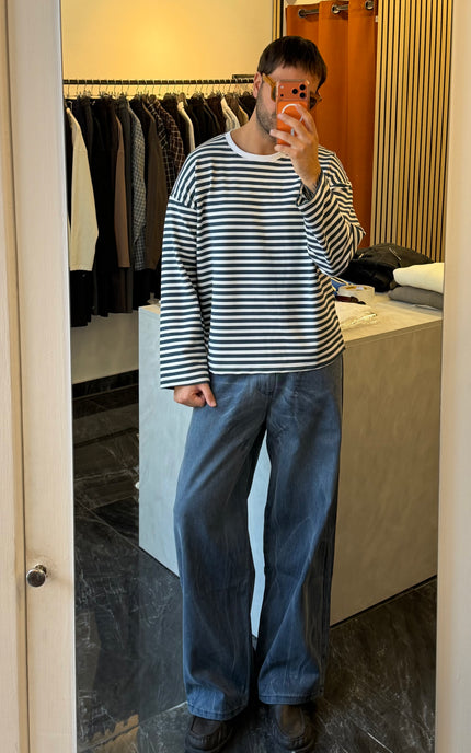 T-Shirt a righe maniche lunghe crop fit