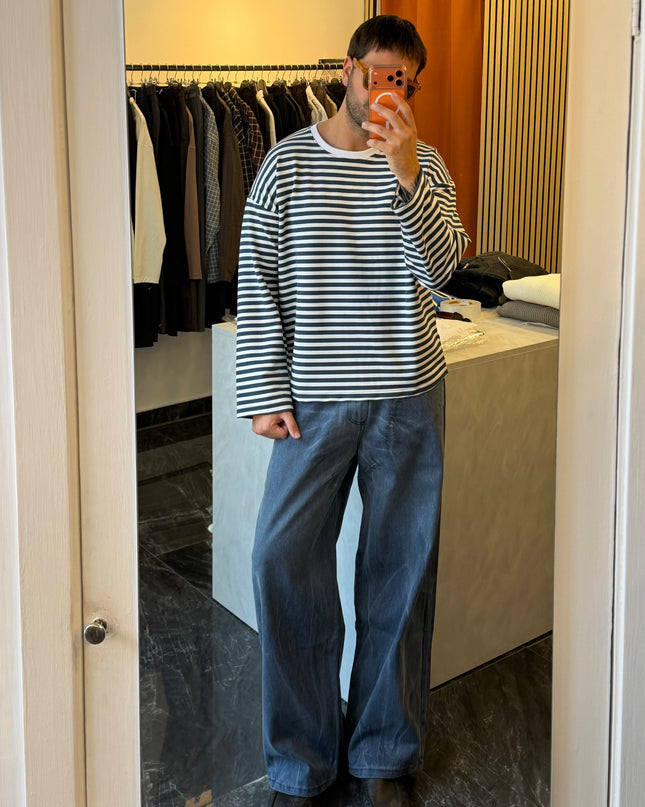 T-Shirt a righe maniche lunghe crop fit