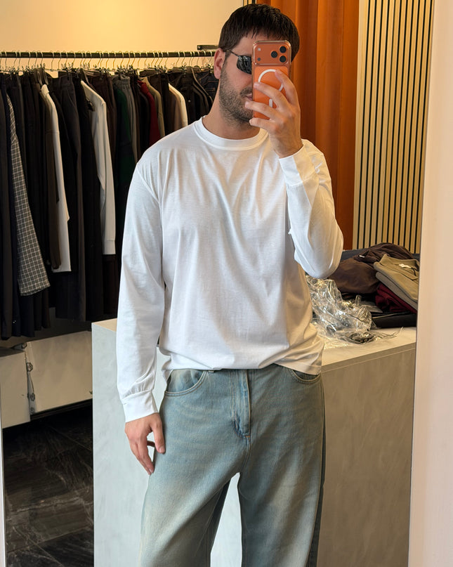 T-shirt a maniche lunghe in filo di Scozia -Bianca